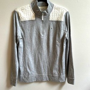 Vineyard Vines Women’s Grey Shep Shirt with ivory braiding size small